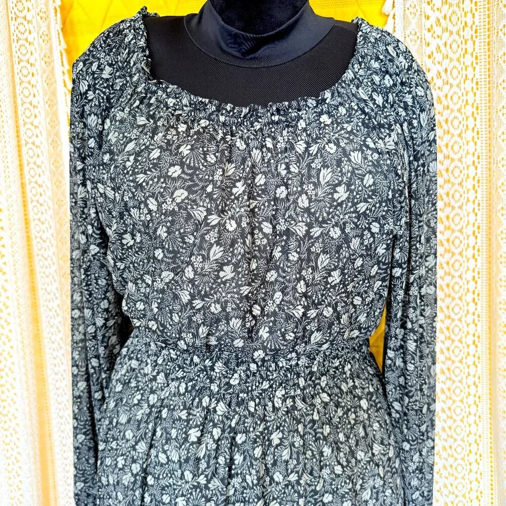 Knox Rose Black Floral Tiered Prairie Maxi Dress Size XL - Cottagecore - Picture 5 of 11